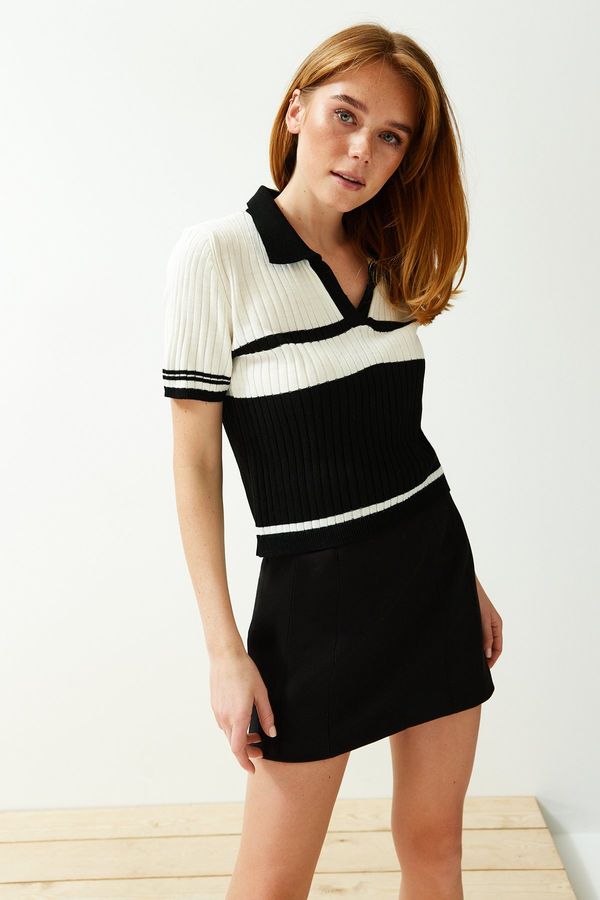 Trendyol Trendyol Black Polo Collar Color Block Knitwear Sweater