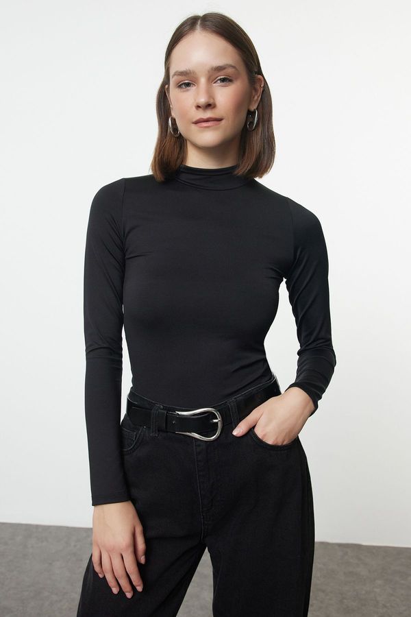 Trendyol Trendyol Black Polyamide Turtleneck Slim/Fits Regular Knitted Blouse