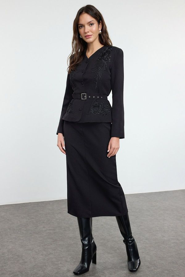 Trendyol Trendyol Black Processing Detailed Belted Finike Woven Jacket