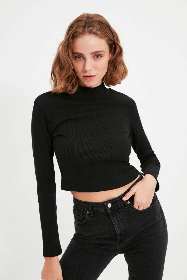 Trendyol Trendyol Black Recycle Ribbed Knitted Blouse