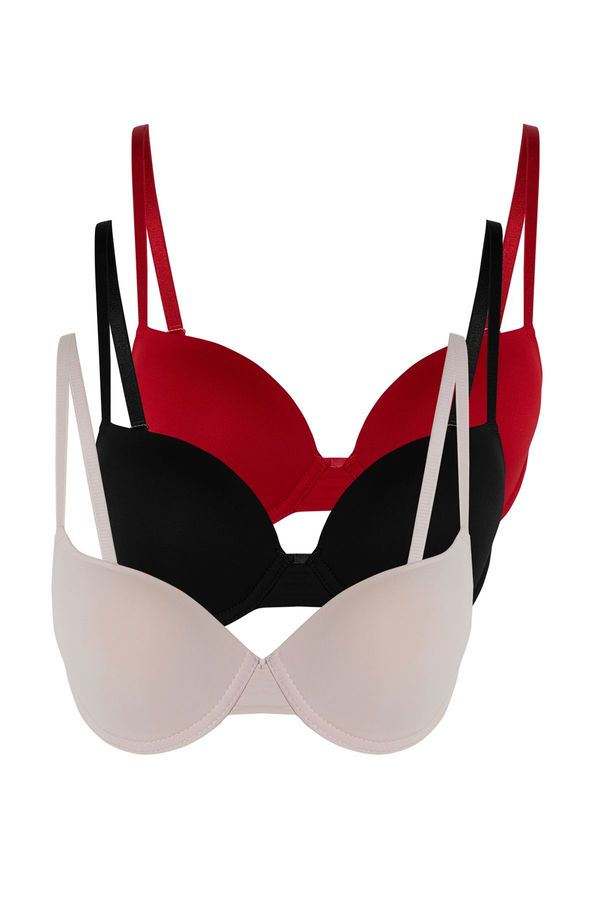 Trendyol Trendyol Black-Red-Powder 3 Pack Polyamide Thread Strap Fixed Covered Knitted Bra