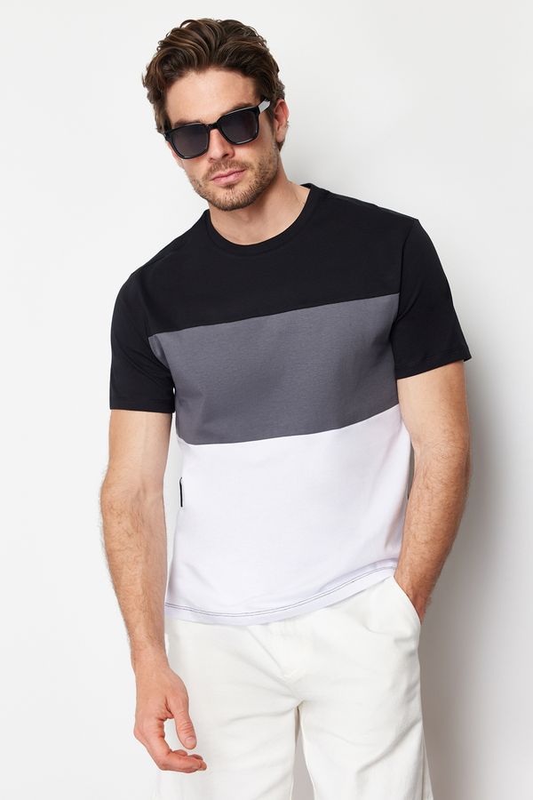 Trendyol Trendyol Black Regular Cut Color Blocked 100% Cotton T-Shirt