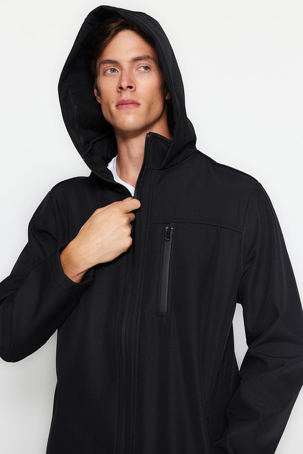 Trendyol Trendyol Black Regular Fit Hooded Outdoor Softshell Parka Coat
