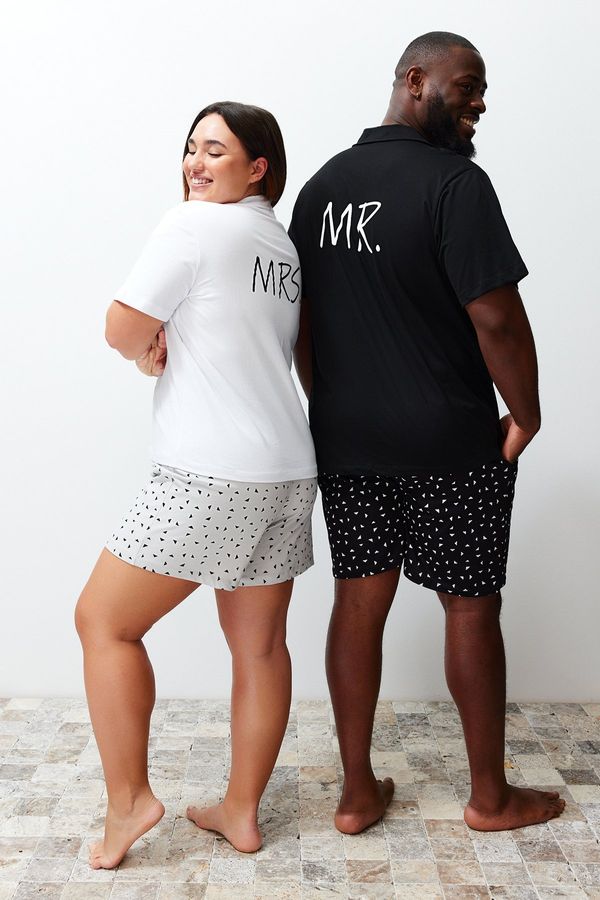 Trendyol Trendyol Black Regular Fit Printed Couple Knitted Plus Size Pajamas Set