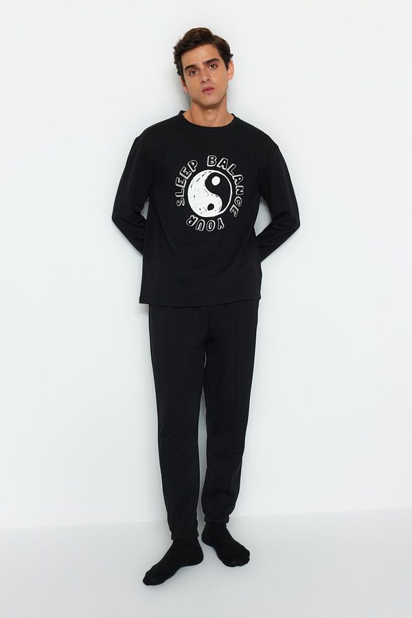 Trendyol Trendyol Black Regular Fit Printed Knitted Pajamas Set