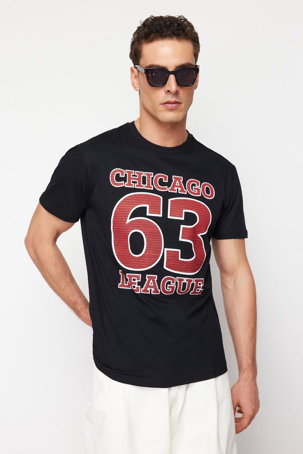 Trendyol Trendyol Black Regular/Normal Cut College Printed 100% Cotton T-Shirt