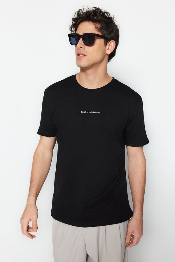 Trendyol Trendyol Black Regular/Normal Fit 100% Cotton Minimal Text Printed T-Shirt