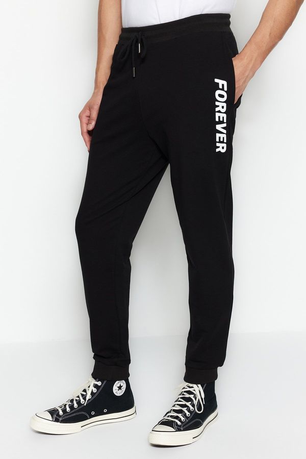 Trendyol Trendyol Black Regular/Regular Fit Printed Elastic Cuff Sweatpants
