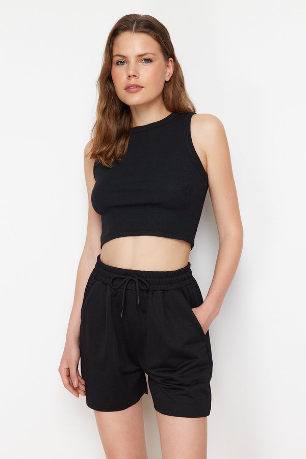 Trendyol Trendyol Black Ribbed Undershirt and Shorts Flexible Knitted Two Piece Set