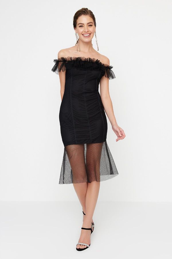 Trendyol Trendyol Black Ruffle Detailed Evening Dress