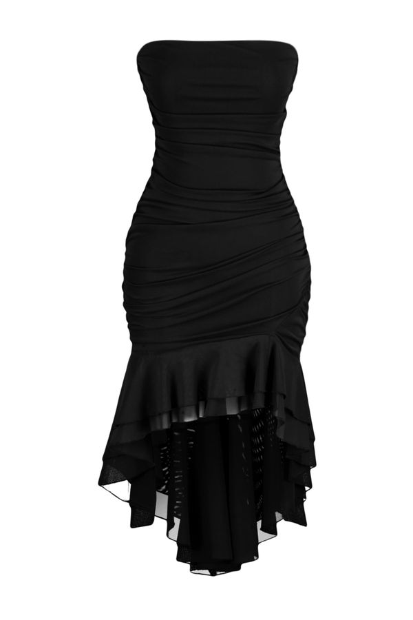 Trendyol Trendyol Black Ruffle Detailed Knitted Elegant Evening Dress Dress