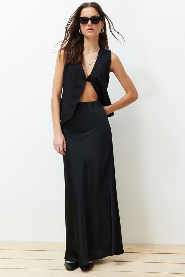 Trendyol Trendyol Black Satin Fish Shape Maxi Length Woven Skirt