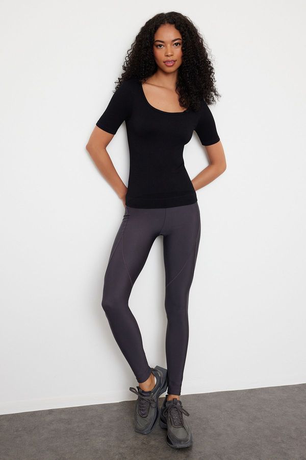 Trendyol Trendyol Black Seamless/Seamless Extra Elastic Square Neck Knitted Sports Top/Blouse