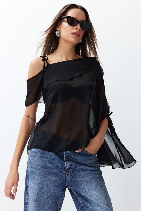 Trendyol Trendyol Black Sheer Woven Chiffon Blouse