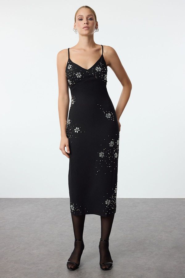 Trendyol Trendyol Black Shiny Stone Woven Elegant Evening Dress