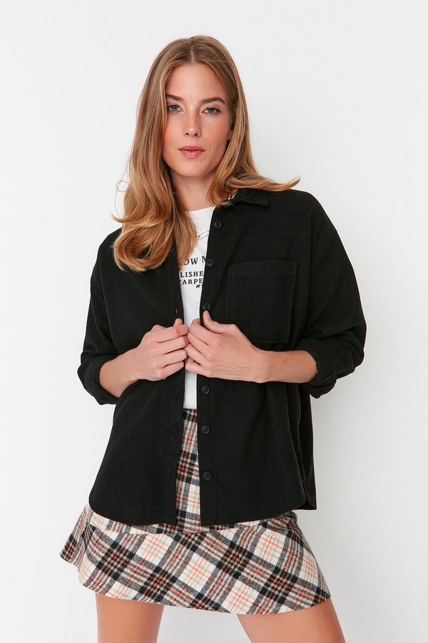 Trendyol Trendyol Black Shirt Jacket with Woven Buttons