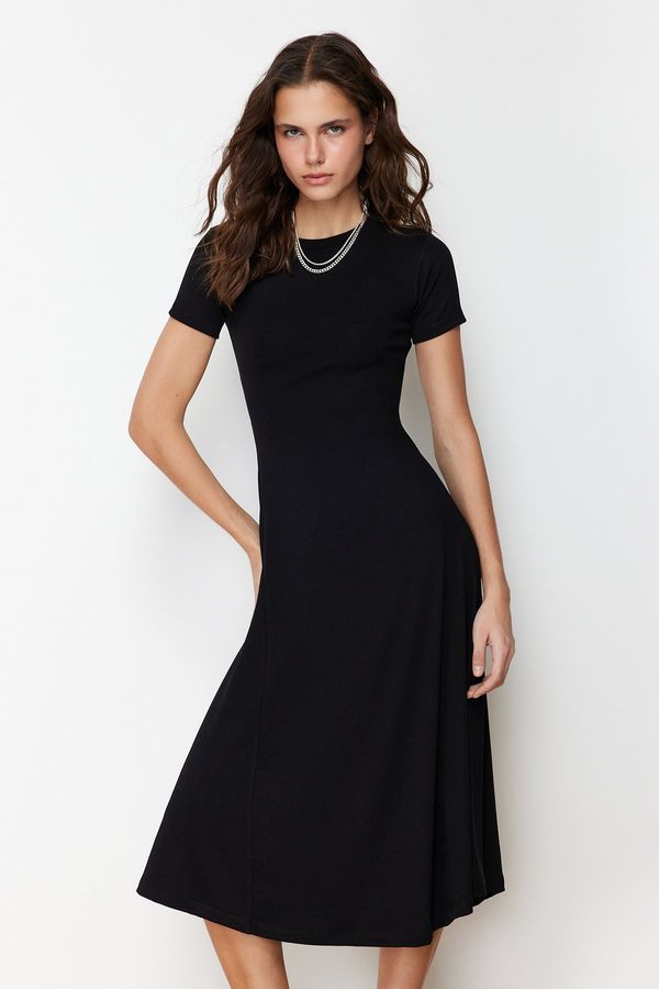 Trendyol Trendyol Black Skirt Flounced Midi Stretchy Knitted Maxi Dress