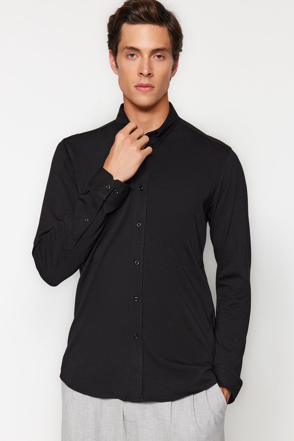 Trendyol Trendyol Black Slim Fit Casual Comfortable Flexible Buttoned Collar Basic Shirt