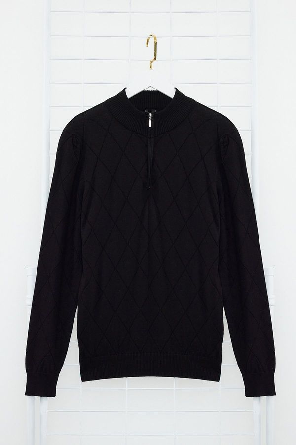 Trendyol Trendyol Black Slim Fit Half Turtleneck Zip Cotton Smart Knitwear Sweater
