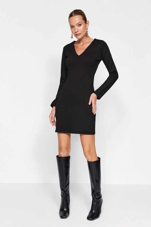 Trendyol Trendyol Black Slimming/Toning V-neck Knitted Mini Dress that wraps the body