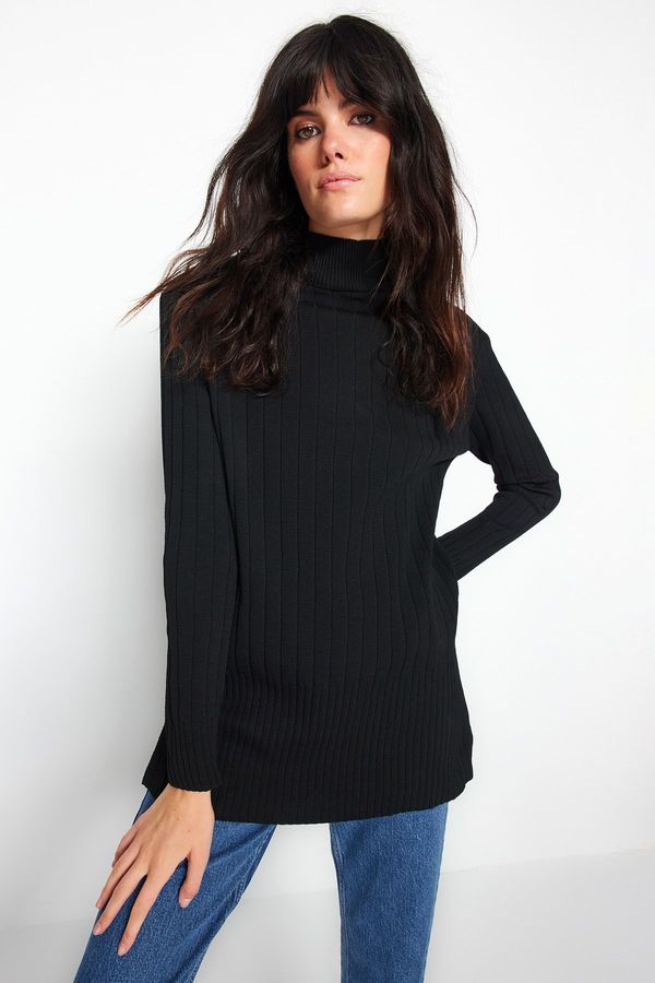 Trendyol Trendyol Black Stand-Up Collar Rib Knitwear Sweater
