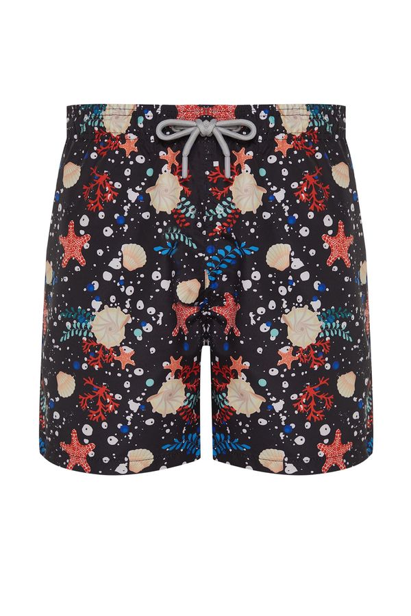 Trendyol Trendyol Black Standard Size Starfish Patterned Beach Shorts