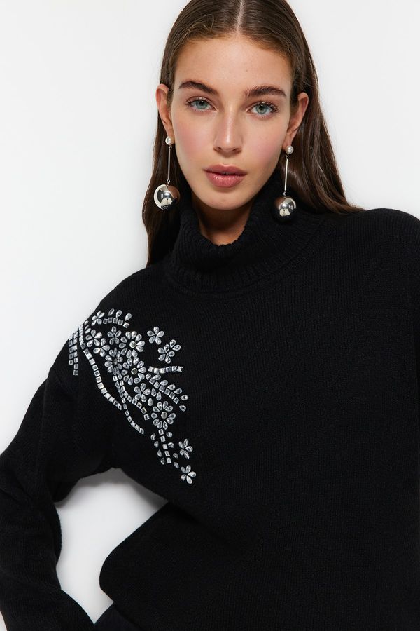 Trendyol Trendyol Black Stone Detailed Turtleneck Knitwear Sweater