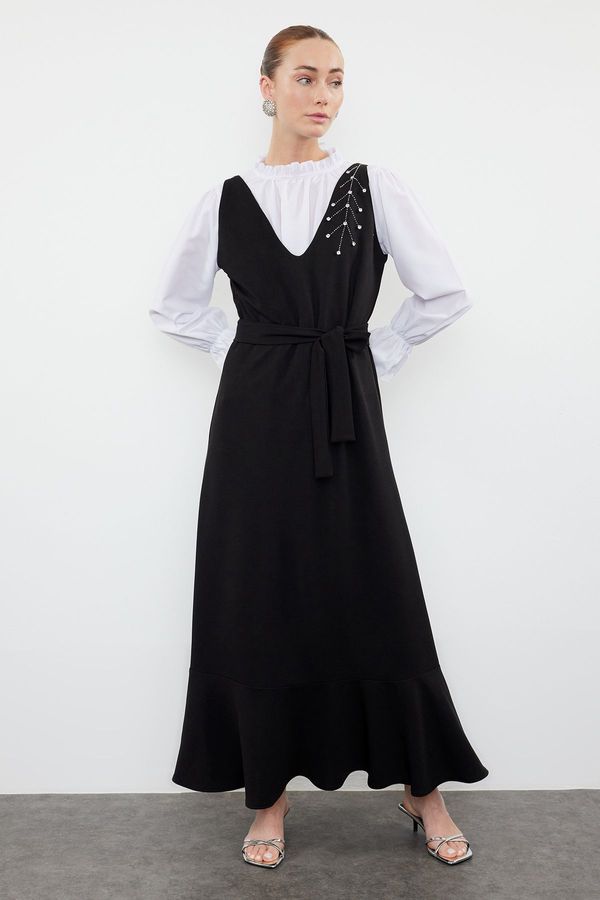 Trendyol Trendyol Black Stone Printed Woven Gilet Dress