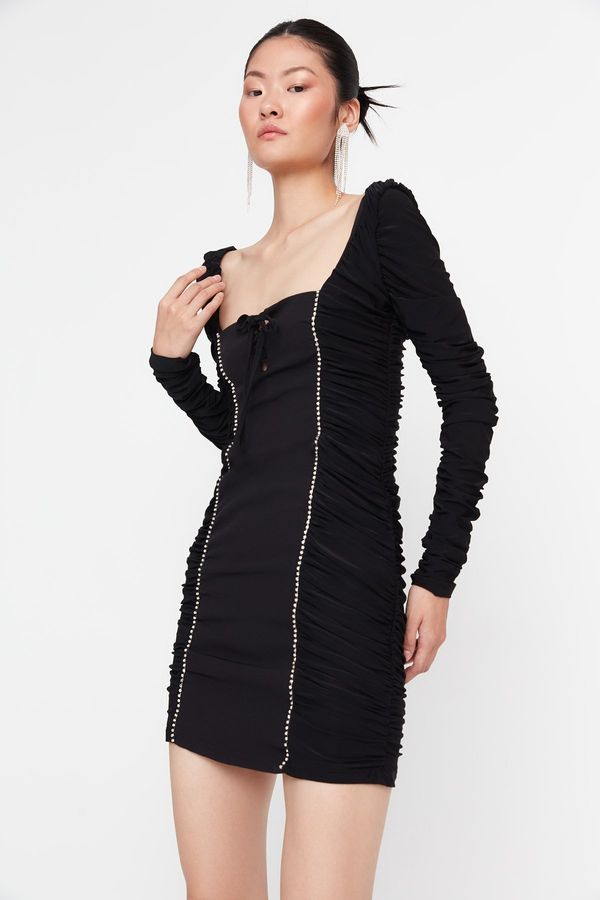 Trendyol Trendyol Black Stone Stripe Detailed Woven Stylish Evening Dress