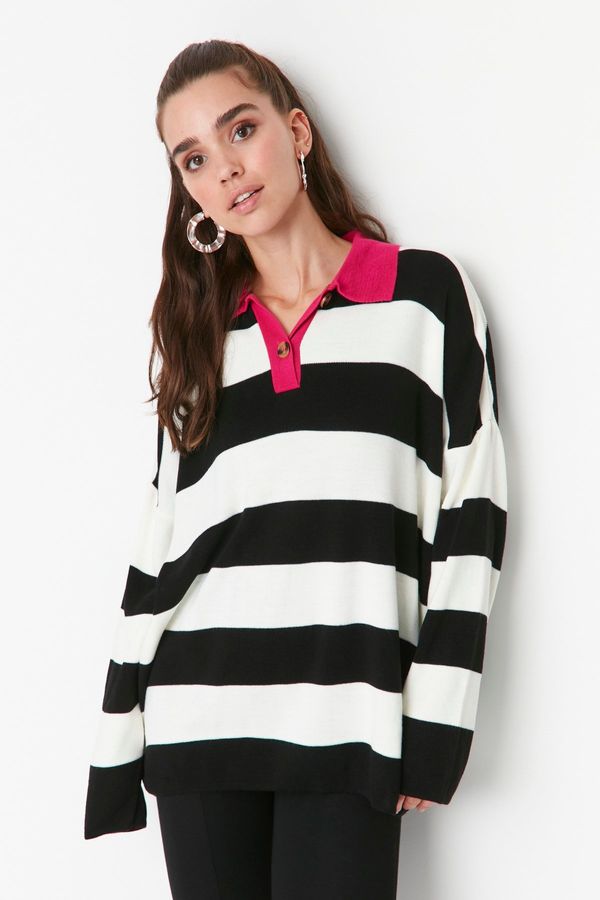 Trendyol Trendyol Black Striped Polo Neck Knitwear Sweater