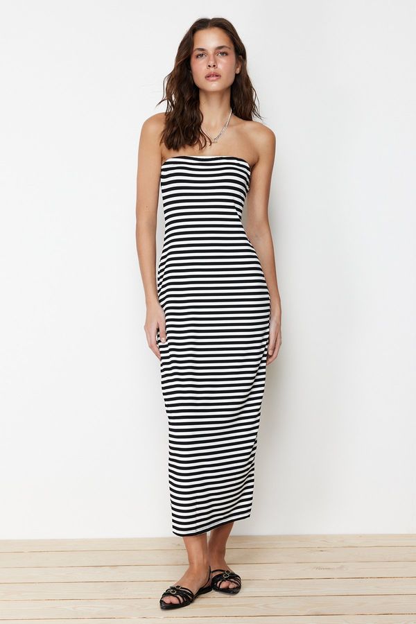 Trendyol Trendyol Black Striped Strapless Flexible Maxi Knitted Dress