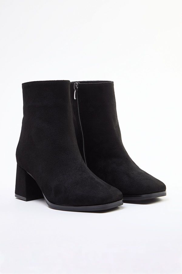 Trendyol Trendyol Black Suede Square Toe Block Heel Women's Boots