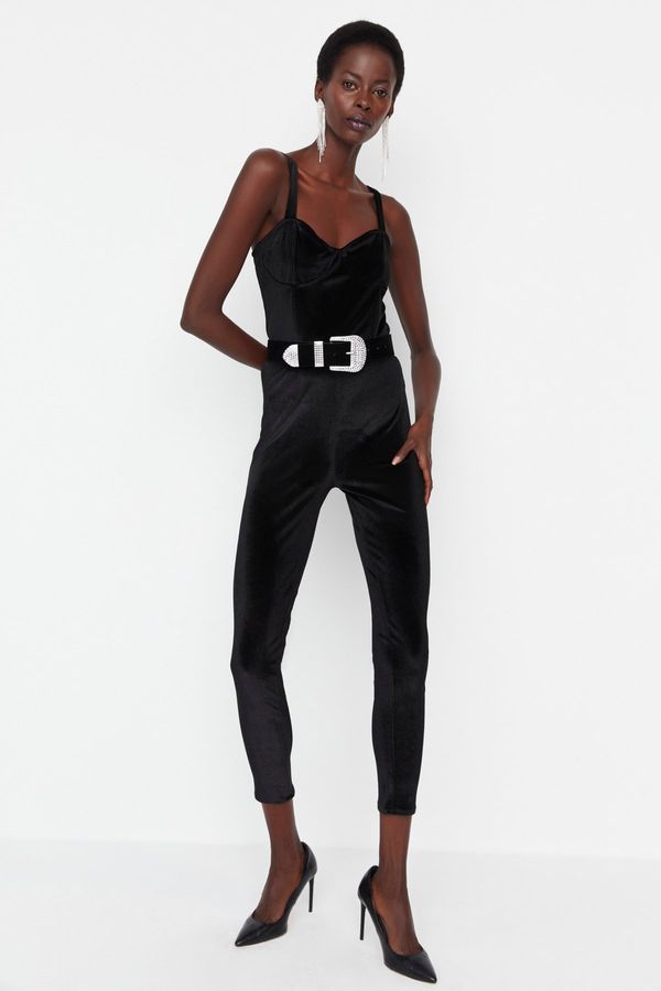 Trendyol Trendyol Black Sweetheart Collar Corduroy Jumpsuit