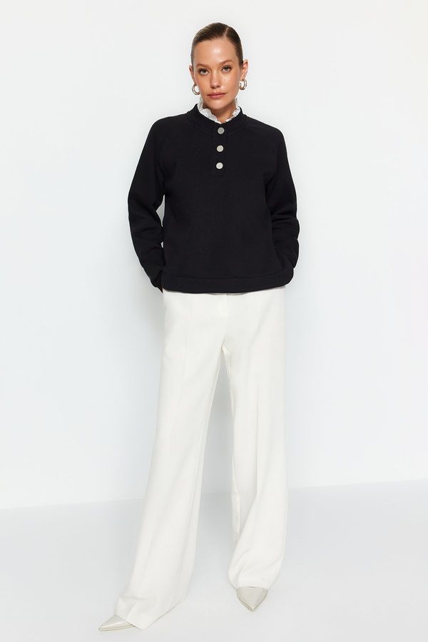 Trendyol Trendyol Black Thick Inner Fleece Collar Detailed Buttoned Regular/ Regular Knitted Sweatshirt