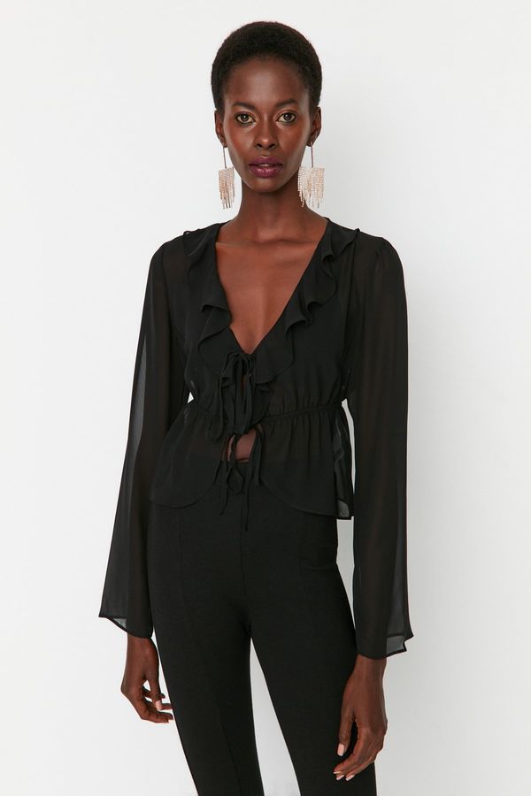 Trendyol Trendyol Black Tied Unlined Chiffon Blouse