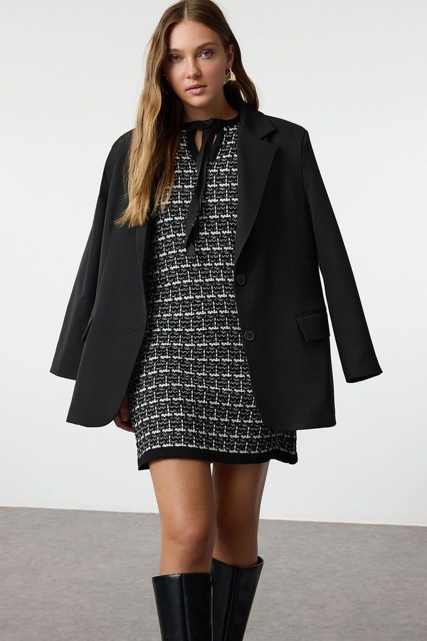 Trendyol Trendyol Black Tweed Look Knitwear Mini Dress