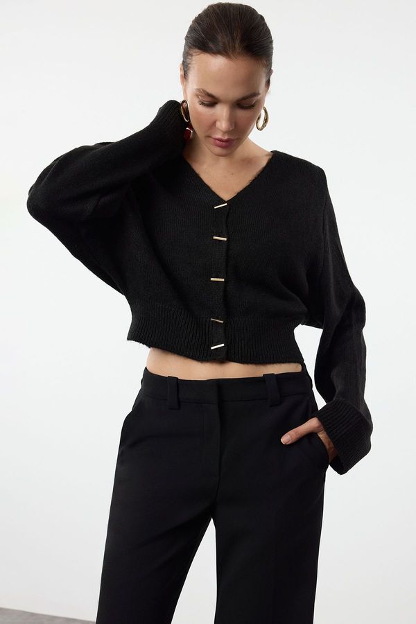 Trendyol Trendyol Black V Neck Crop Knitwear Cardigan