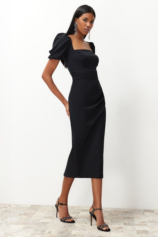 Trendyol Trendyol Black Waist Detail Body Fitted Woven Dress