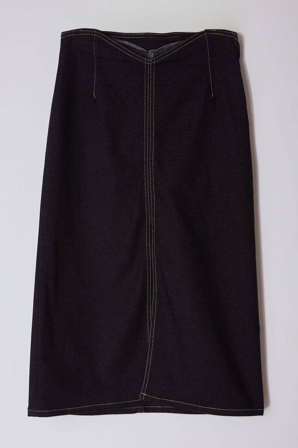 Trendyol Trendyol Black Waist Detailed High Waist Denim Skirt