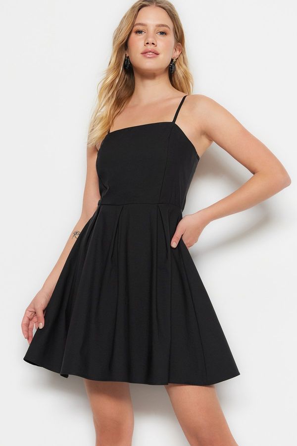 Trendyol Trendyol Black Waist Opening Woven Flounce Mini Woven Dress