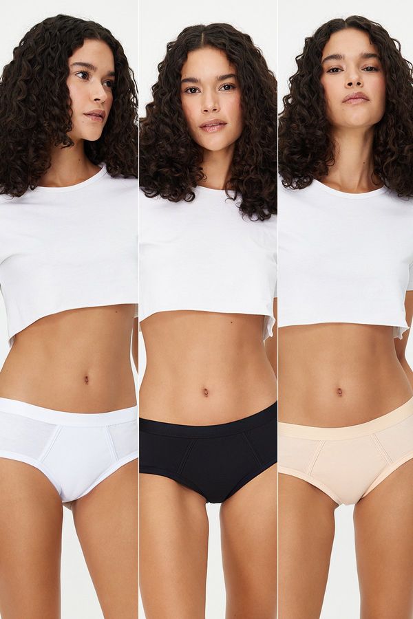 Trendyol Trendyol Black-White-Nude 3-Pack Cotton Culotte Knitted Briefs