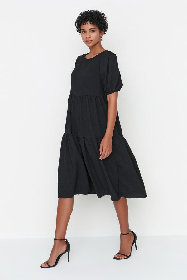 Trendyol Trendyol Black Wide Cut Woven Flounce Midi Woven Dress