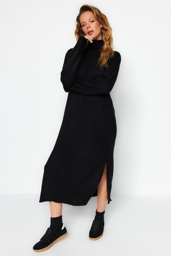 Trendyol Trendyol Black Wide Fit Midi Sweater Turtleneck Dress