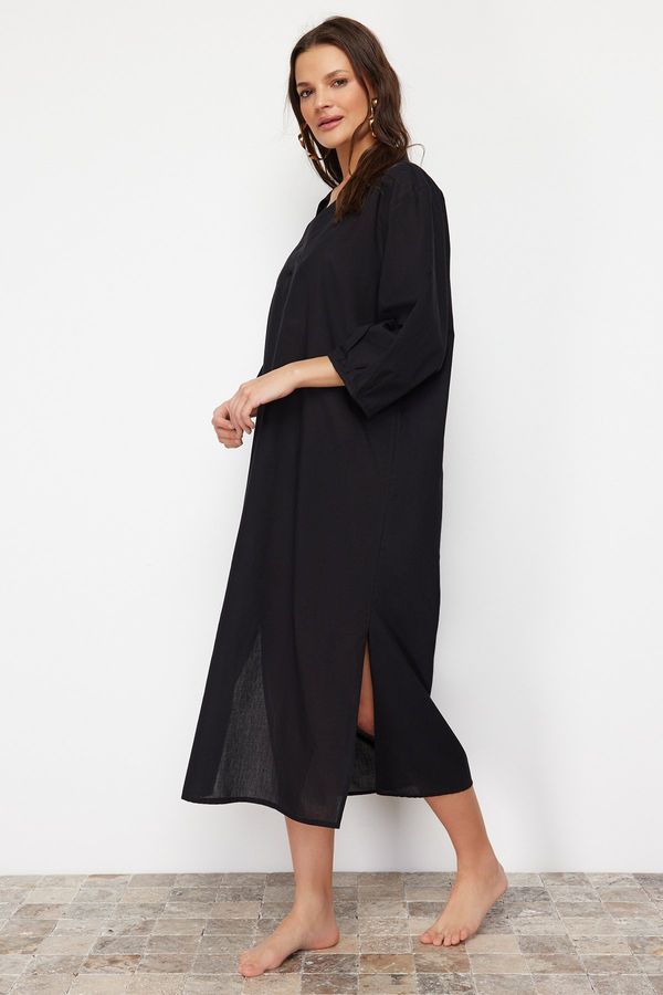 Trendyol Trendyol Black Wide Fit Midi Woven Beach Dress