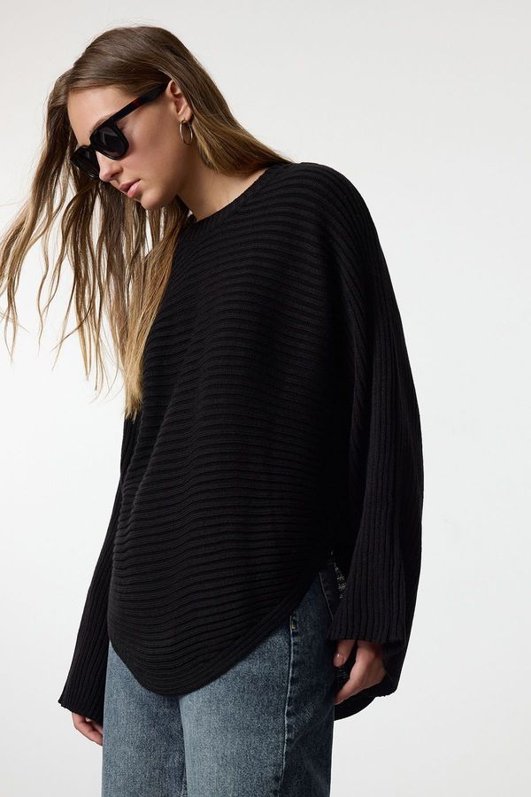 Trendyol Trendyol Black Wide Pattern Crew Neck Knitwear Sweater