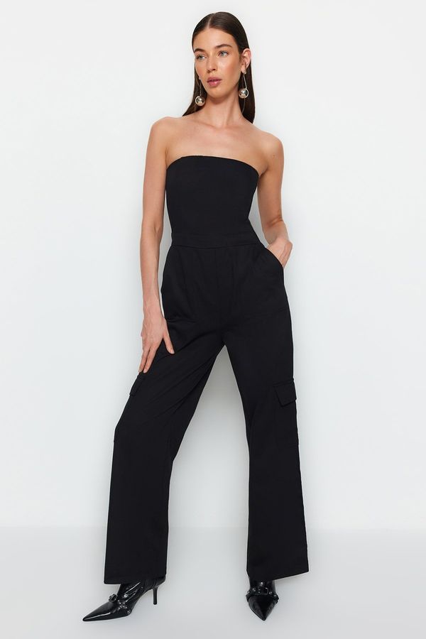 Trendyol Trendyol Black Woven Jumpsuit with a Strapless Collar, Cargo Pocket