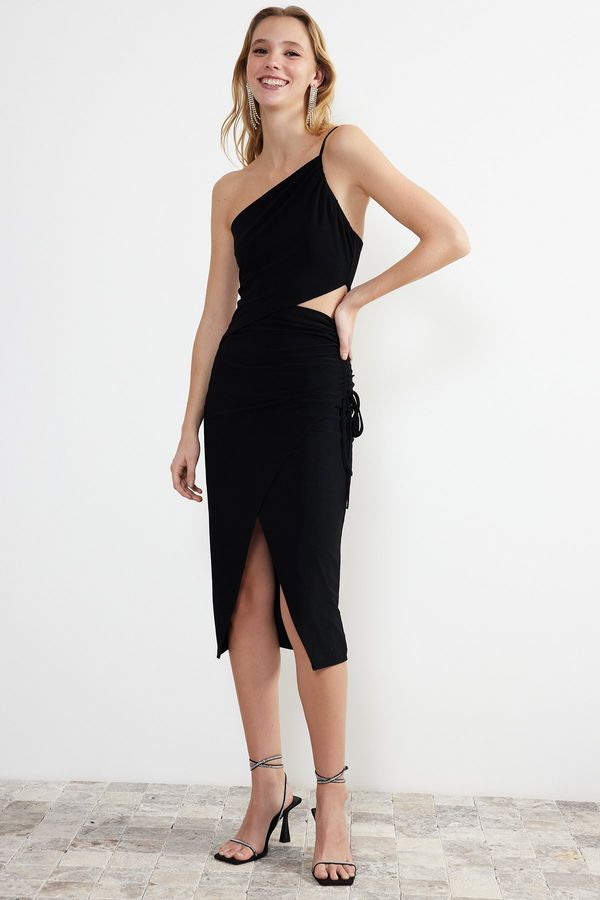 Trendyol Trendyol Black Wrap Knitted Window/Cut Out Detail Dress