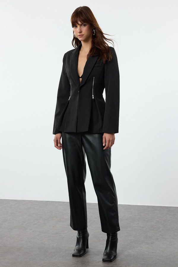 Trendyol Trendyol Black Zipper Detailed Blazer Jacket