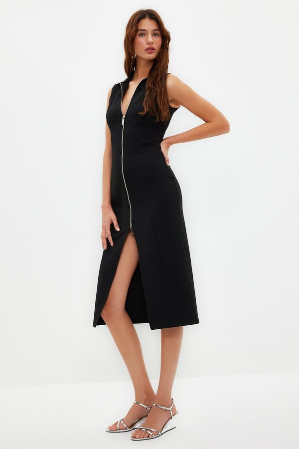 Trendyol Trendyol Black Zipper Detailed Bodycone/Fitting Flexible Midi Knitted Dress