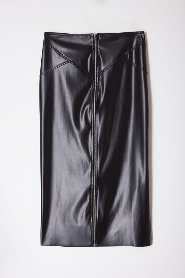 Trendyol Trendyol Black Zipper Detailed Midi Faux Leather Skirt